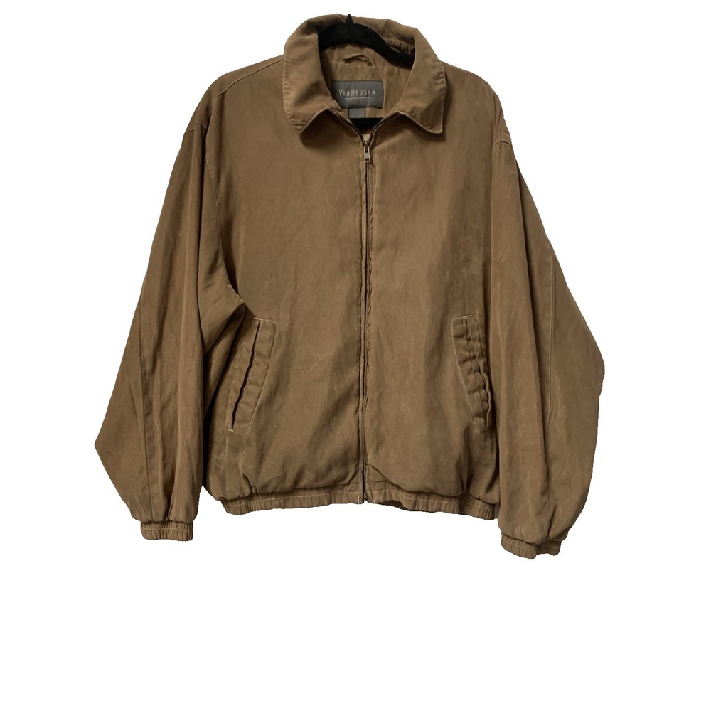 Van Heusen Jacket Men's L Brown Bomber Full Zip Lined Pockets Casual Zip Front